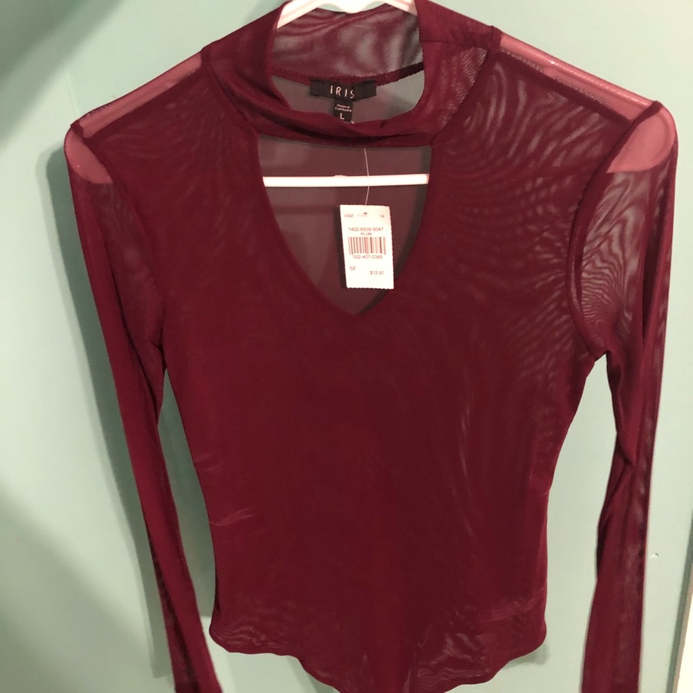 Maroon mesh body suit